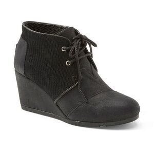 TOMS Women's Black Leather Desert Lace-Up Wedge Ankle Booties Size 9.5